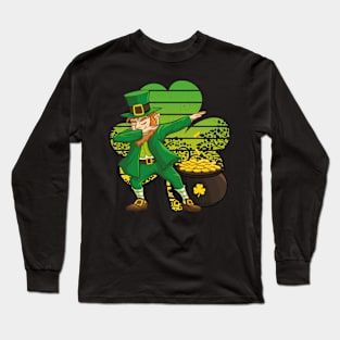 Dabbing Leprechaun St. Patricks Day Vintage Retro Clover Shamrock Long Sleeve T-Shirt